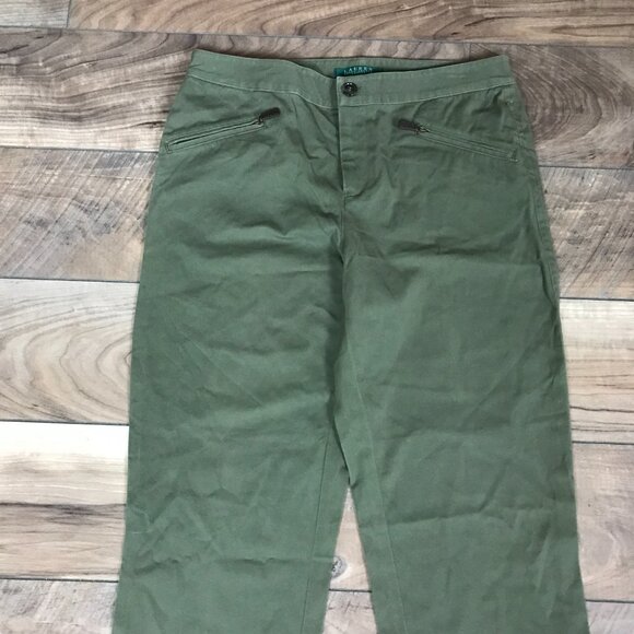 Lauren Ralph Lauren Pants Size 4 Green Straight Leg Front Zipper Stretchy - Picture 3 of 6